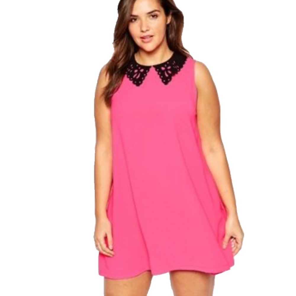 Ax Paris Curve Peter Pan Velvet Cut Out Collar Hot Pink Mini Dress Womens 24